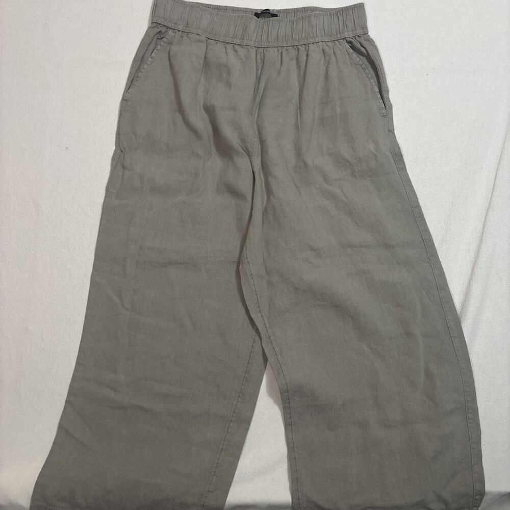 Tahari Women’s 100% Linen Pants Size Medium Beige Elastic Waist